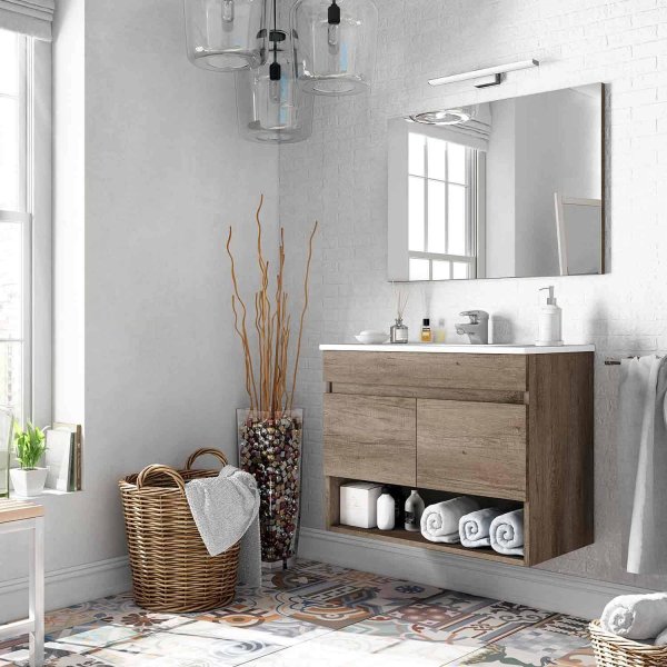 MUEBLE DE BAÑO SUSPENDIDO CON ESPEJO COTTON DE 80 CM 2 PUERTAS
