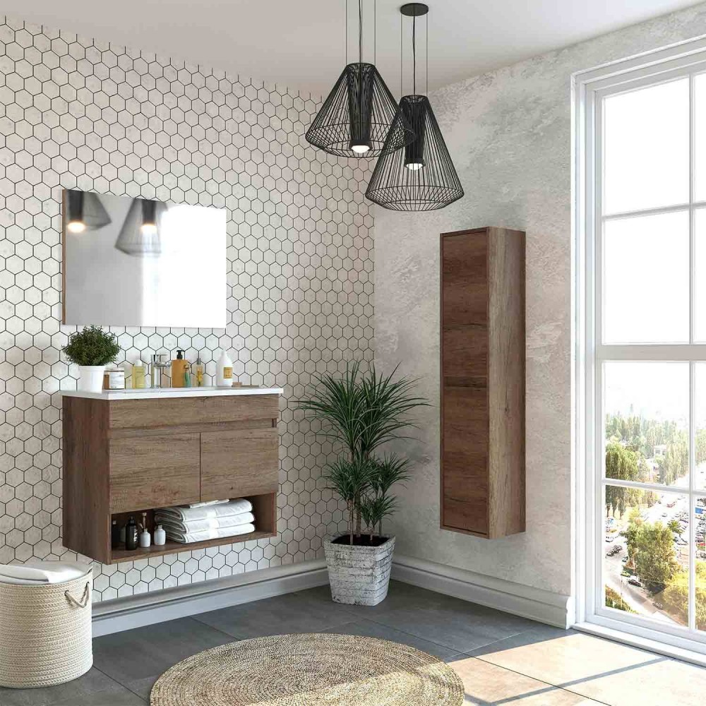MUEBLE DE BAÑO SUSPENDIDO CON ESPEJO COTTON DE 80 CM 2 PUERTAS