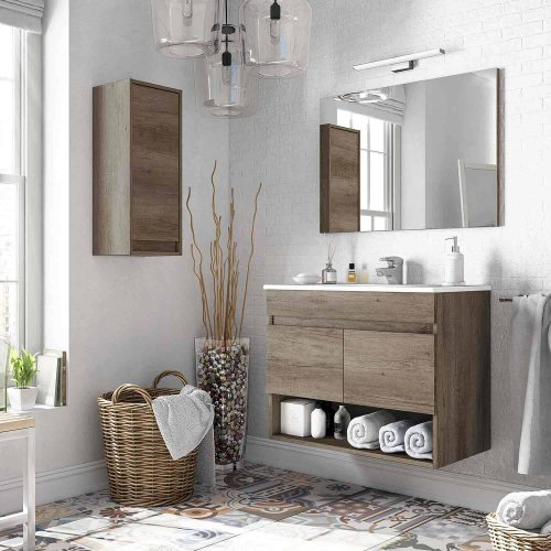 MUEBLE DE BAÑO SUSPENDIDO CON ESPEJO COTTON DE 80 CM 2 PUERTAS