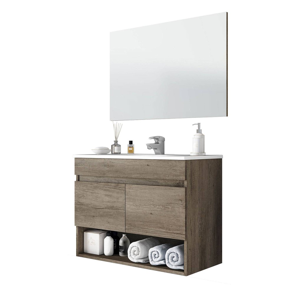 MUEBLE DE BAÑO SUSPENDIDO CON ESPEJO COTTON DE 80 CM 2 PUERTAS
