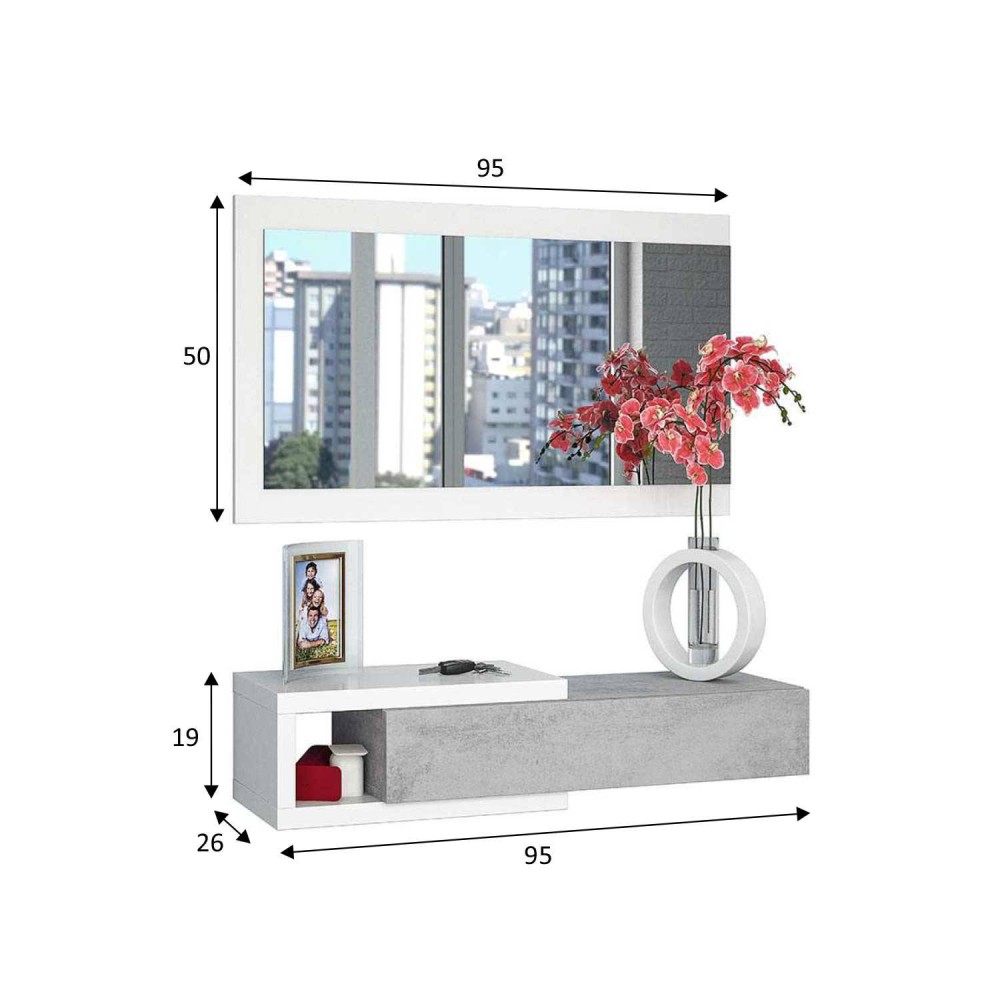 RECIBIDOR NOON CEMENTO CON ESPEJO Y CAJÓN - Recibidores 