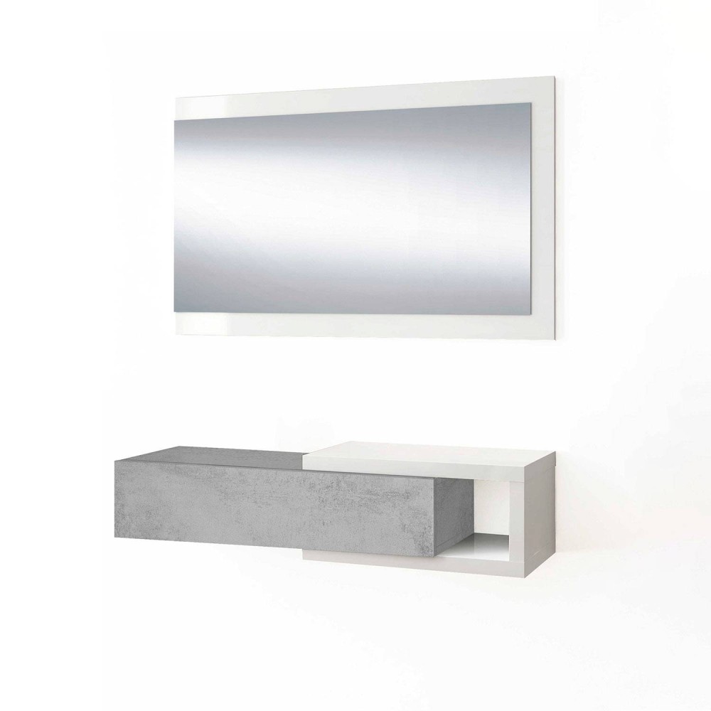 RECIBIDOR NOON CEMENTO CON ESPEJO Y CAJÓN - Recibidores 