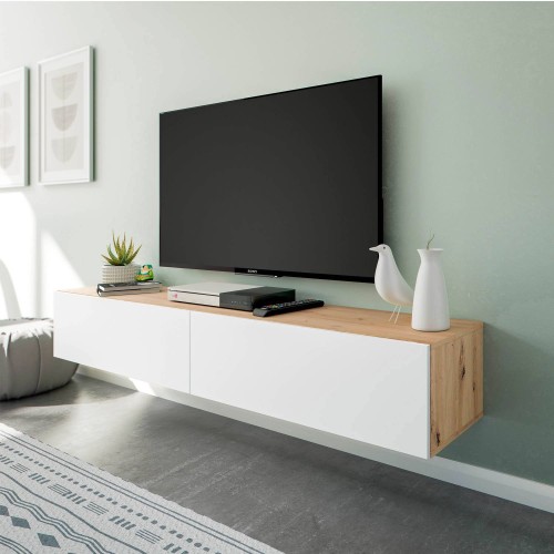 MUEBLE TV KAWAY ROBLE NORDIK-BLANCO ARTIK 2 PUERTAS DE 28 X 180 X 34,5 CM - Muebles de Salón 