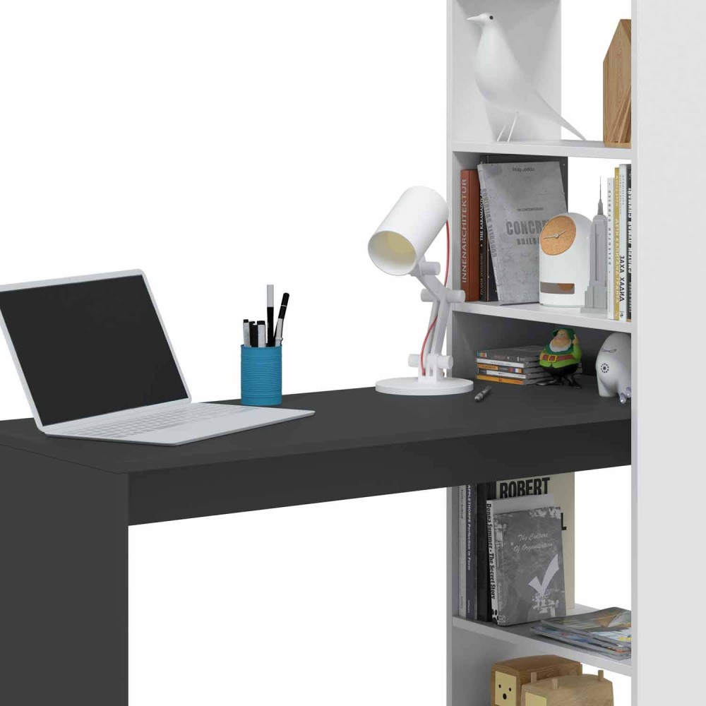MESA ESCRITORIO CON ESTANTERIA REVERSIBLE NORDIK BLANCO ARTIK-GRIS ANTRACITA