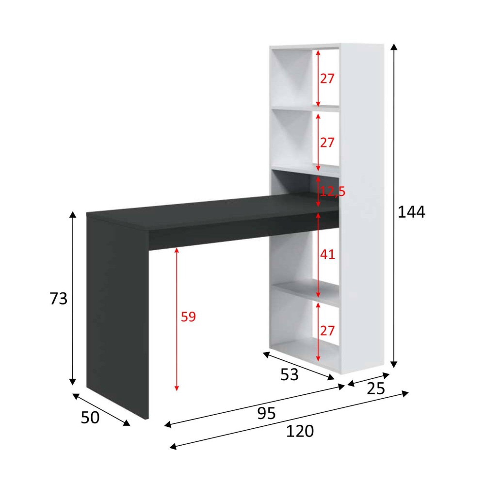 MESA ESCRITORIO CON ESTANTERIA REVERSIBLE NORDIK BLANCO ARTIK-GRIS ANTRACITA