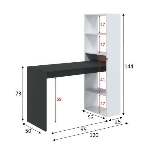 MESA ESCRITORIO CON ESTANTERIA REVERSIBLE NORDIK BLANCO ARTIK-GRIS ANTRACITA