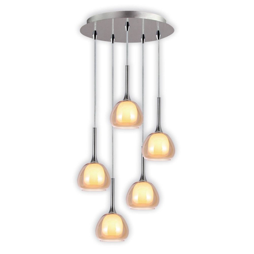 LÁMPARA COLGANTE 5 LUCES ÁMBAR HUBA - Lámparas colgantes y plafones 