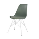 Silla Tower Metal blanca en verde kale, combinación metálica moderna y colorida