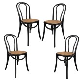 Pack de 4 sillas Folie en rattan negro, conjunto moderno con toque natural