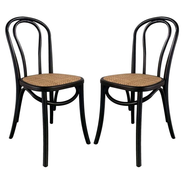 Pack 2 Sillas Folie Negras en madera y rattan | Venta de Muebles Online