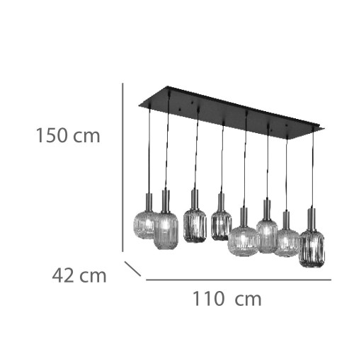Lámpara rectangular 8 luces Glory-medidas