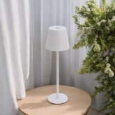 Lámpara de sobremesa LED recargable Emei en blanco, diseño nórdico funcional