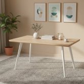 Mesa rectangular Terra en madera con pata blanca, comedor moderno y luminoso