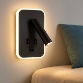 Aplique LED Tanik en negro con puerto USB integrado, funcional y discreto