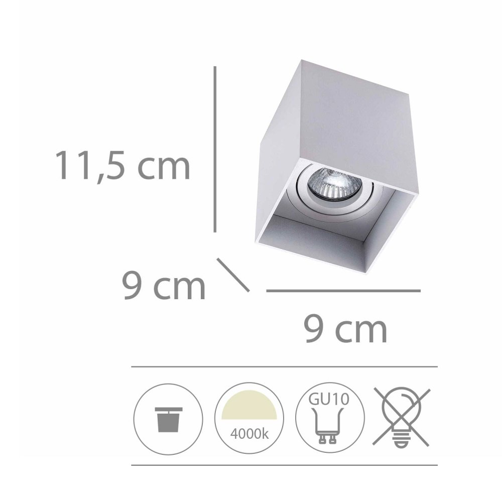 Foco de Superficie Cuadrado Orientable 9X9Cm color Blanco Soff - Foco led de superficie - UKUKHOME.com