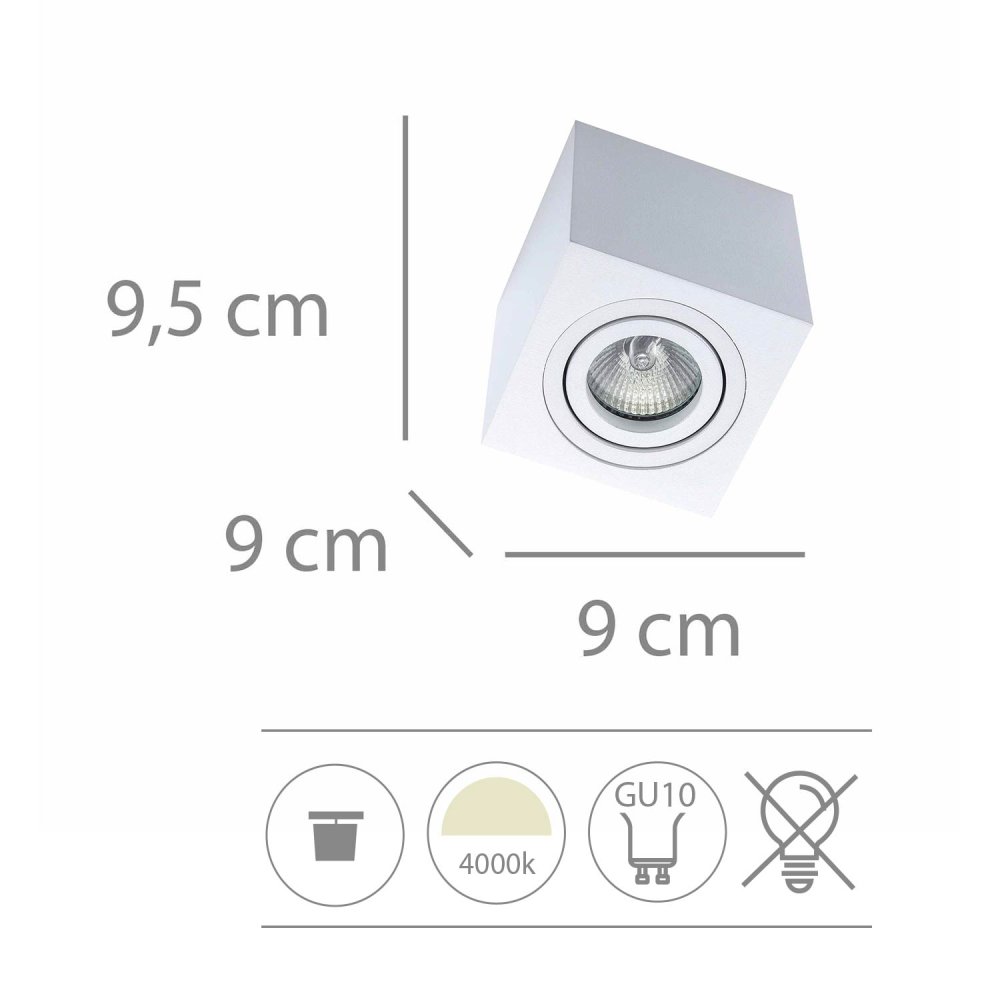 Foco de Superficie Cuadrado Orientable 9X9Cm color Blanco Linber - Foco led de superficie - UKUKHOME.com