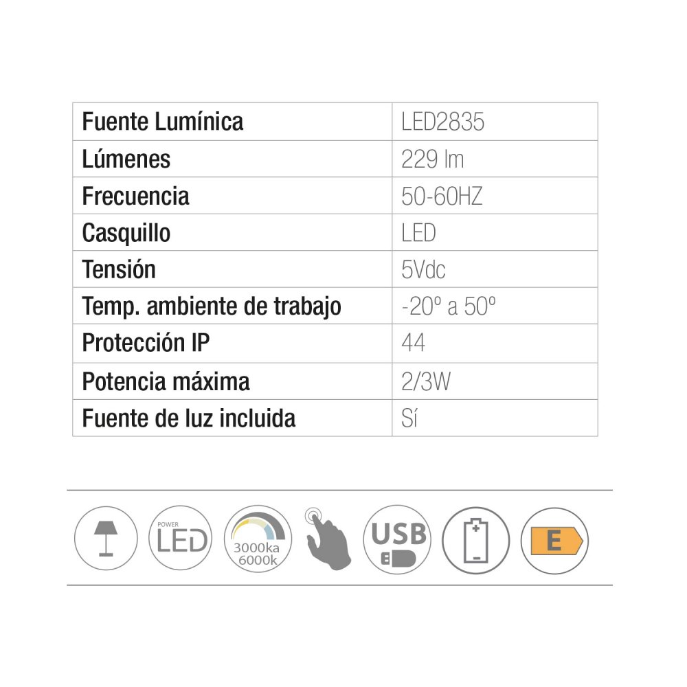 Lámpara LED Recargable Emei Blanca – Portátil Regulable Diseño Moderno