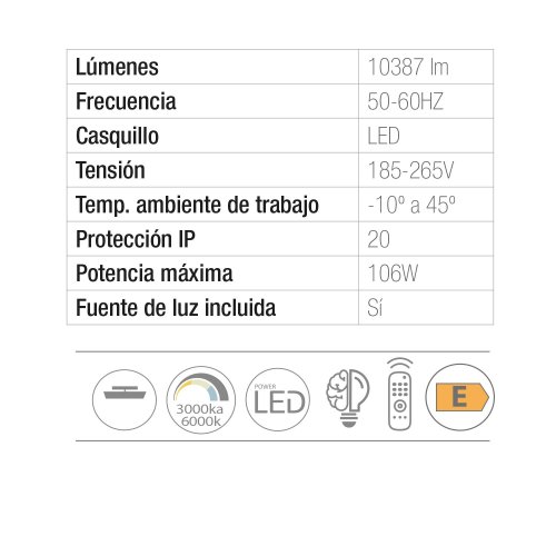Plafón Led Regulable 106W Ø78Cm color Blanco y Negro Lorens - Plafón led - UKUKHOME.com