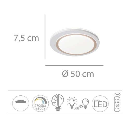 Plafón Led Regulable 53W Ø50Cm color Blanco y Dorado Bakar - Plafón led - UKUKHOME.com