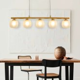 Lámpara de techo OKO de 5 luces blanco opal y dorado, plafón de cristal dorado