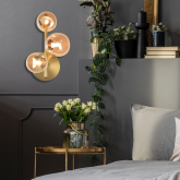 Aplique de pared OKO de 3 luces en ámbar, aplique con cristales en tono ambar