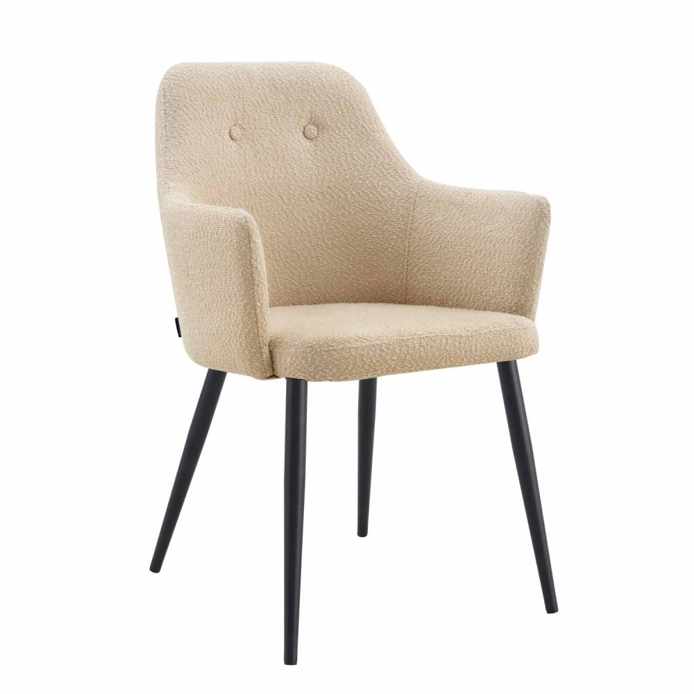 Sillón Olaf en negro y arena con patas negras, diseño moderno tapizado en bicolor