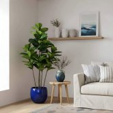 Ficus Lyrata artificial 150 cm, grandes hojas verdes hiperrealistas, ideal interiores modernos, macetero negro incluido