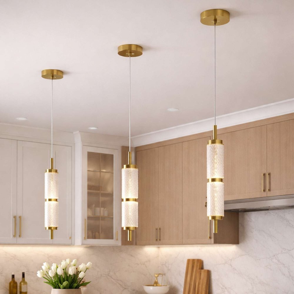 Lámpara LED Colgante NICOLE ACRÍLICO Y DORADO | Eskriss