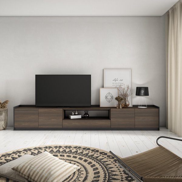 MUEBLE TV ALMACENAMIENTO 310X50X37 CM TV 80" PUERTAS ABATIBLES ROBLE OSCURO NEGRO 2