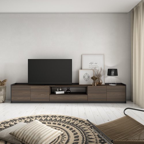 MUEBLE TV ALMACENAMIENTO 310X50X37 CM TV 80" PUERTAS ABATIBLES ROBLE OSCURO NEGRO