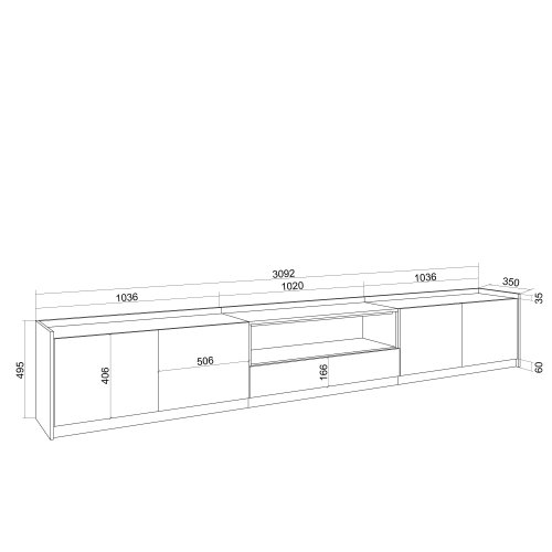 MUEBLE TV ALMACENAMIENTO 310X50X37 CM TV 80" PUERTAS ABATIBLES ROBLE OSCURO NEGRO