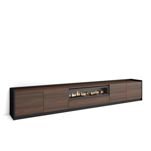 MUEBLE TV CHIMENEA LED 310X50X37 CM TV 80" ROBLE OSCURO NEGRO