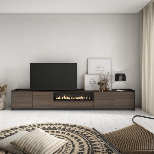 MUEBLE TV CHIMENEA LED 310X50X37 CM TV 80" ROBLE OSCURO NEGRO
