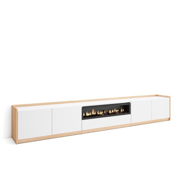 MUEBLE TV CHIMENEA LED 310X50X37 CM TV 80" BLANCO ROBLE SOFT