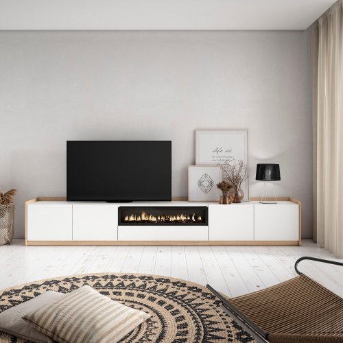 MUEBLE TV CHIMENEA LED 310X50X37 CM TV 80" BLANCO ROBLE SOFT