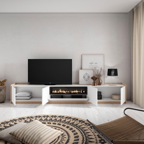 MUEBLE TV CHIMENEA LED 310X50X37 CM TV 80" BLANCO ROBLE SOFT