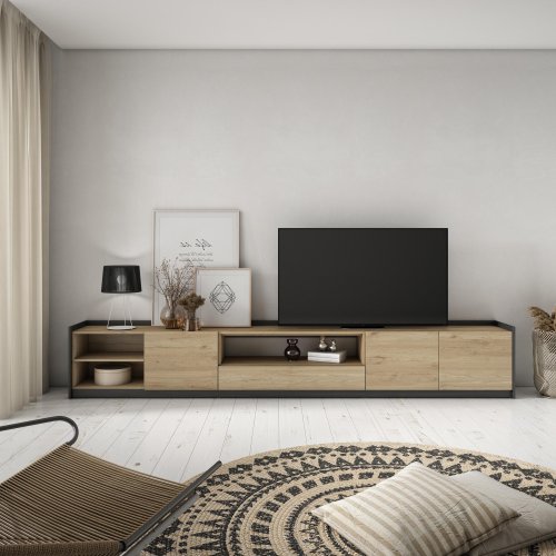 MUEBLE TV ALMACENAMIENTO 310X50X37 CM TV 80" PUERTAS ABATIBLES ROBLE NEGRO
