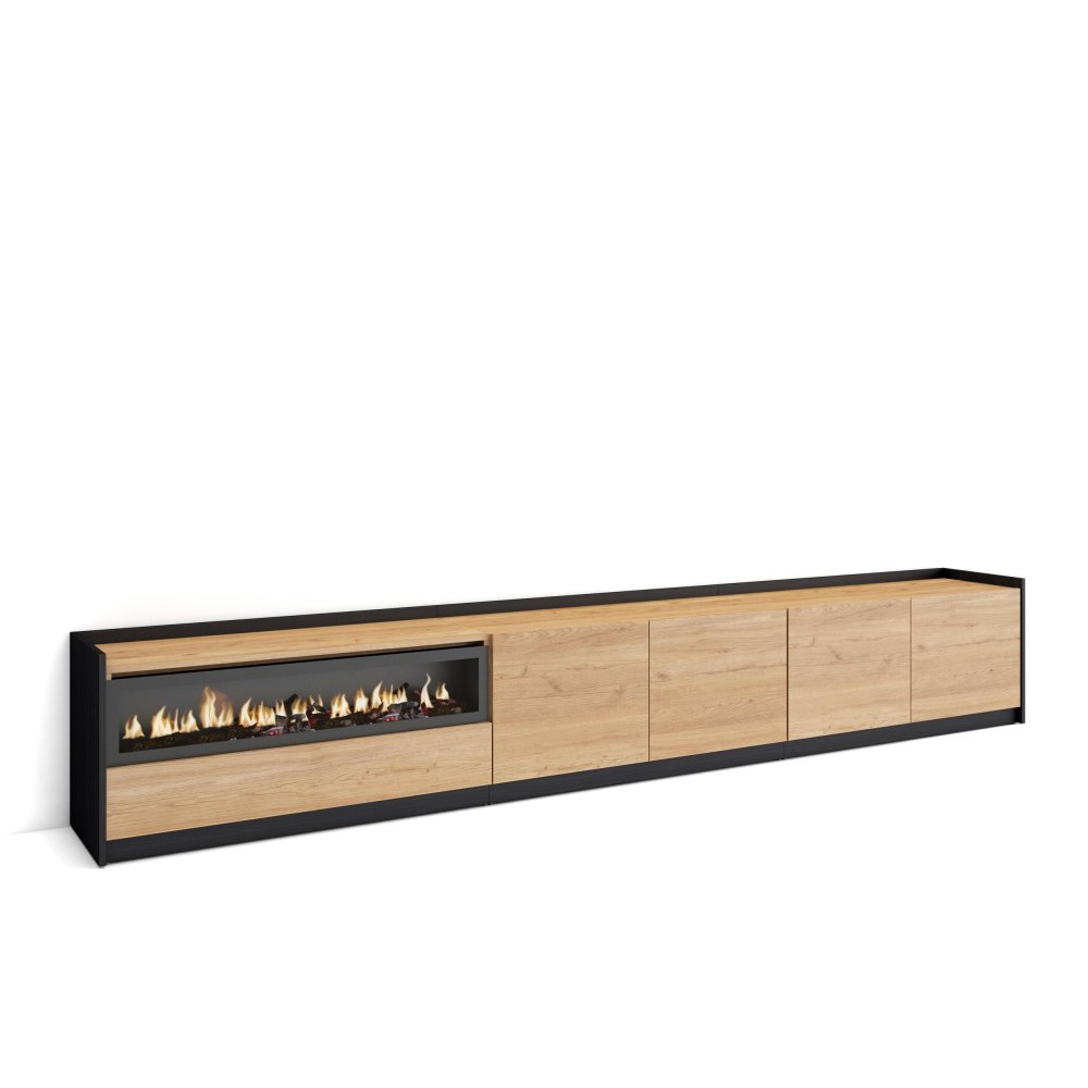 MUEBLE TV CHIMENEA LED 310X50X37 CM TV 80" ROBLE NEGRO