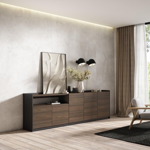 APARADOR SALÓN 260X80X37 CM 5 PUERTAS SOFT ROBLE OSCURO NEGRO