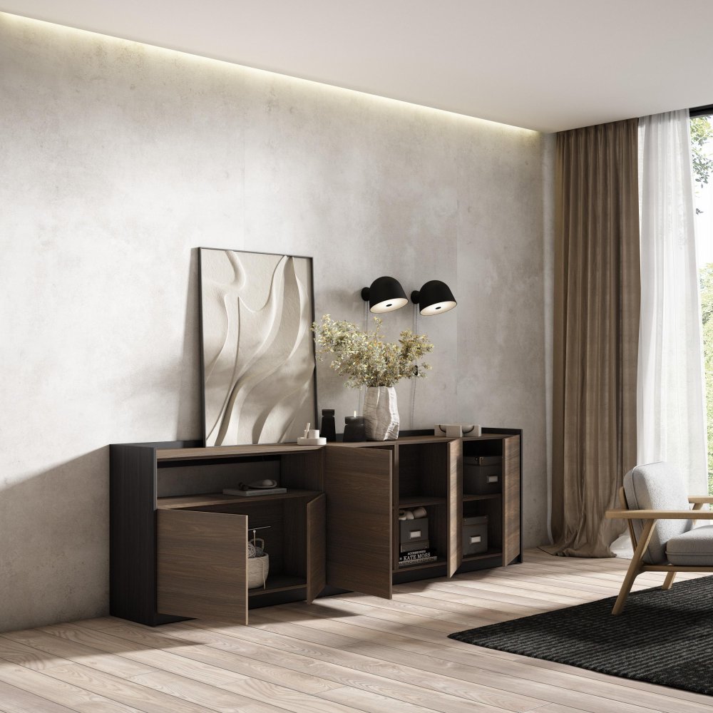 APARADOR SALÓN 260X80X37 CM 5 PUERTAS SOFT ROBLE OSCURO NEGRO