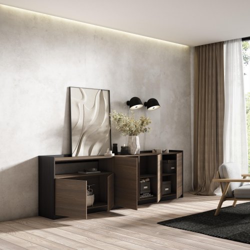 APARADOR SALÓN 260X80X37 CM 5 PUERTAS SOFT ROBLE OSCURO NEGRO