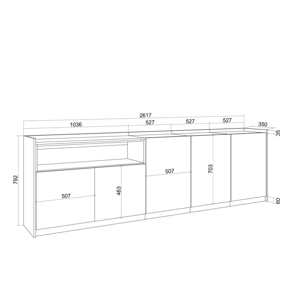 APARADOR SALÓN 260X80X37 CM 5 PUERTAS SOFT ROBLE OSCURO NEGRO