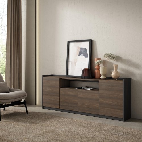 APARADOR SALÓN 207X80X37 CM 4 PUERTAS SOFT ROBLE OSCURO NEGRO