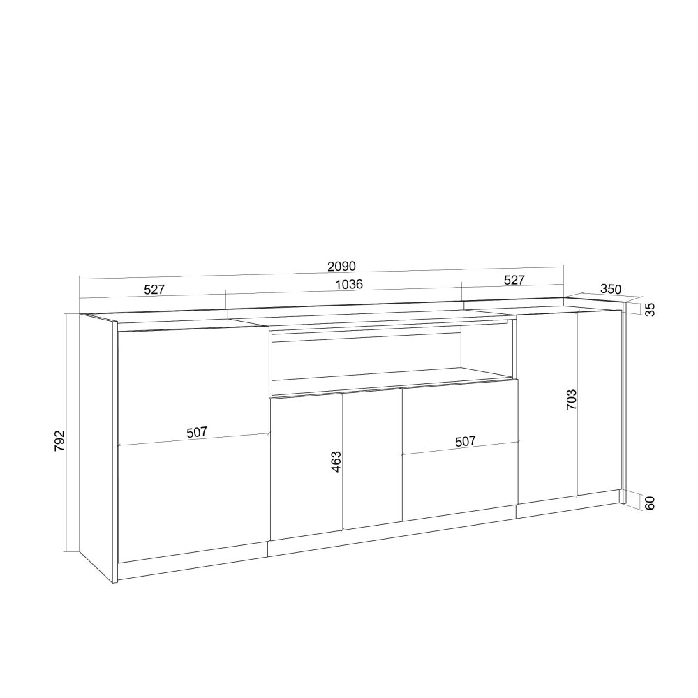 APARADOR SALÓN 207X80X37 CM 4 PUERTAS SOFT ROBLE OSCURO NEGRO