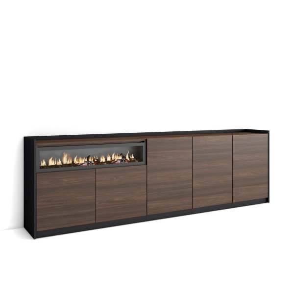 APARADOR SALÓN CHIMENEA LED 260X80X37 CM 5 PUERTAS SOFT ROBLE OSCURO NEGRO