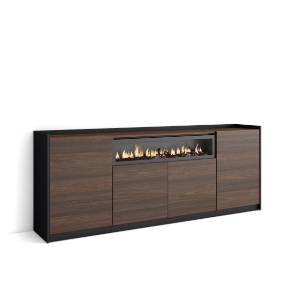 APARADOR SALÓN CHIMENEA LED 207X80X37 CM 4 PUERTAS SOFT ROBLE OSCURO NEGRO