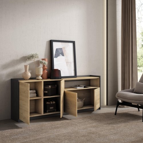 APARADOR SALÓN 207X80X37 CM 4 PUERTAS SOFT ROBLE NEGRO