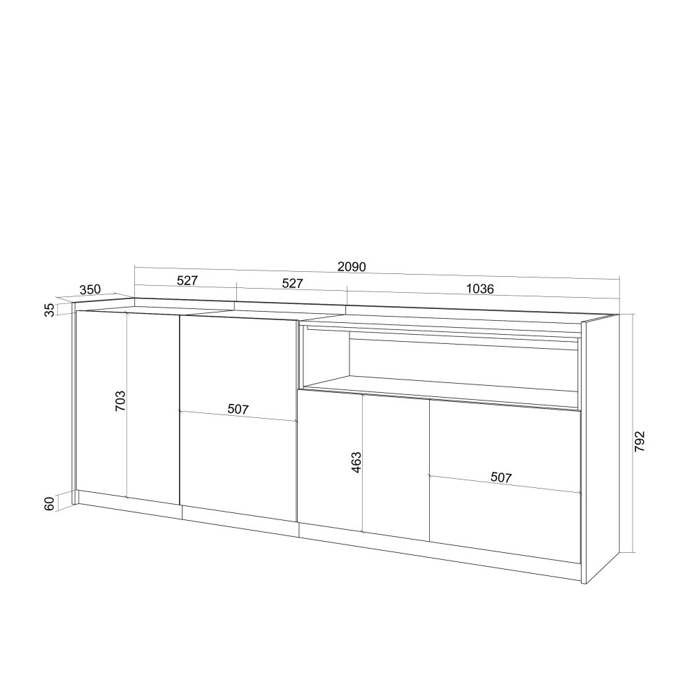 APARADOR SALÓN 207X80X37 CM 4 PUERTAS SOFT ROBLE NEGRO
