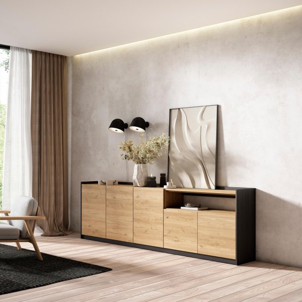 APARADOR SALÓN 260X80X37 CM 5 PUERTAS SOFT ROBLE NEGRO 2