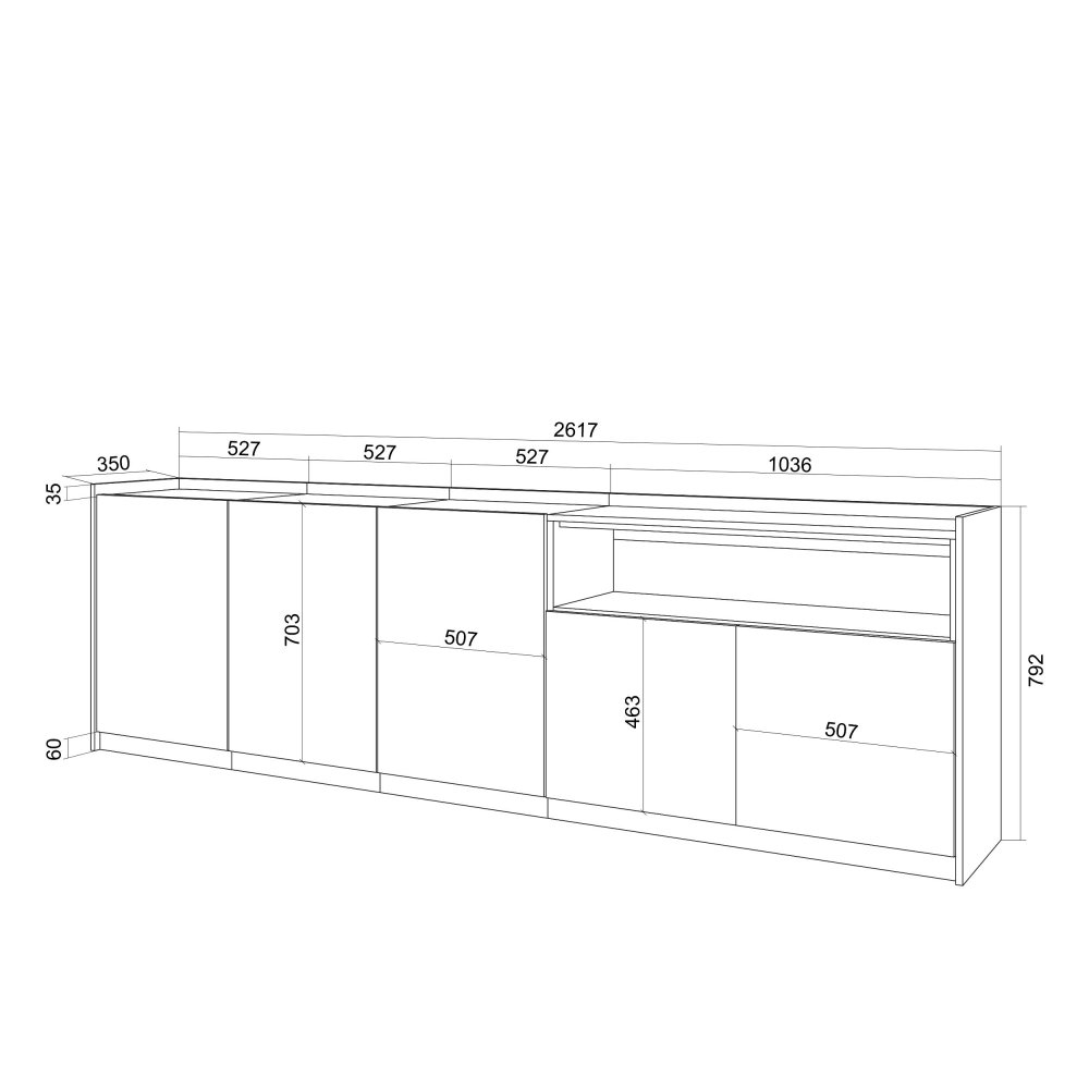 APARADOR SALÓN 260X80X37 CM 5 PUERTAS SOFT ROBLE NEGRO